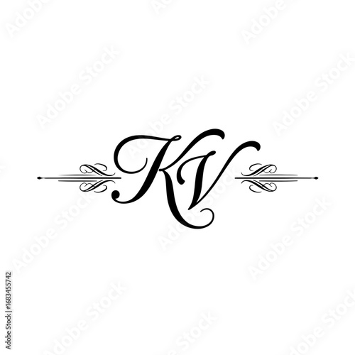 Minimalist Typographic Line Monogram Logo, KV Wedding monogram logo,