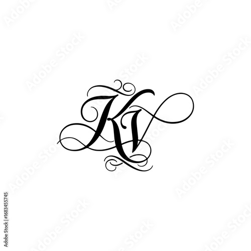Minimalist Typographic Line Monogram Logo, KV Wedding monogram logo,