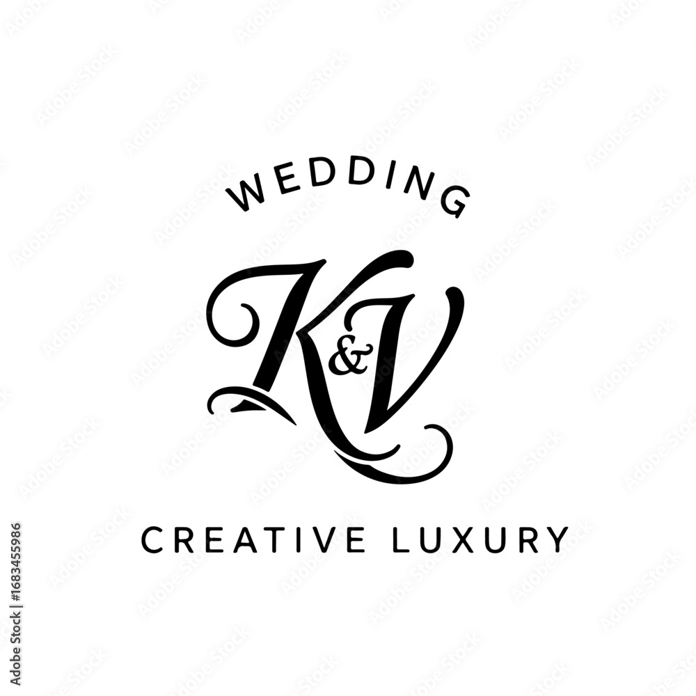 Fototapeta premium K&V Monogram logo, Minimalist Typographic Line Monogram Logo, KV Wedding monogram logo 