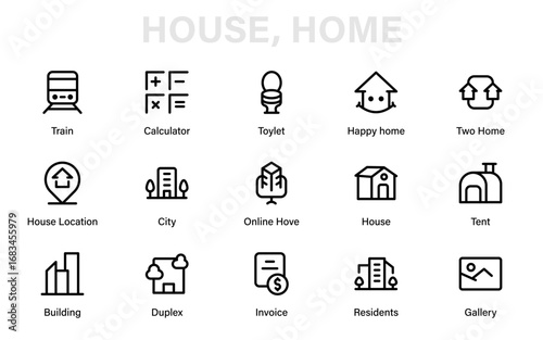 Property Construction House Modern Line Icon Collection, Professional Minimal Outline Vector Pack Featuring Elegant Real Estate and Architecture Elements