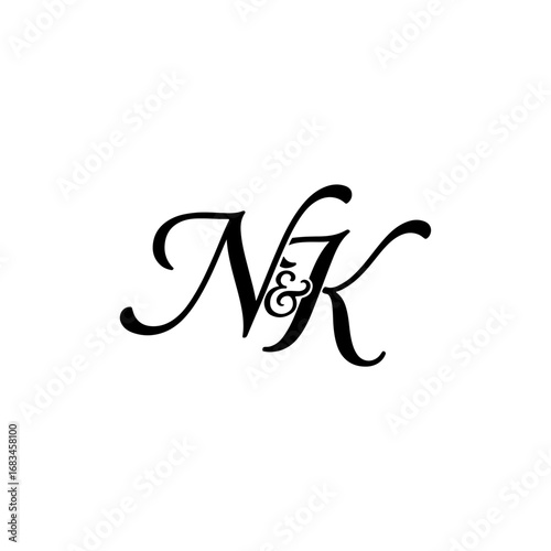 N&K Monogram logo, Minimalist Typographic Line Monogram Logo,NK Wedding monogram logo
