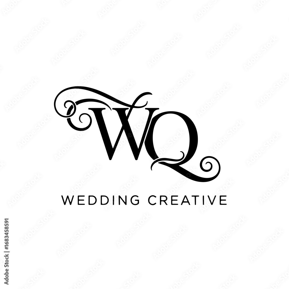 Fototapeta premium WQ Wedding monogram logo, WQ Typography Initial Letter Brand Logo 