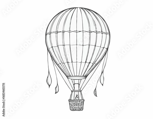 Hot air balloon aerostat sketch hand drawn Vector illustration.