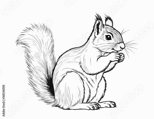 Cute squirrel sitting hand drawn sketch Wild animals Vector illustration