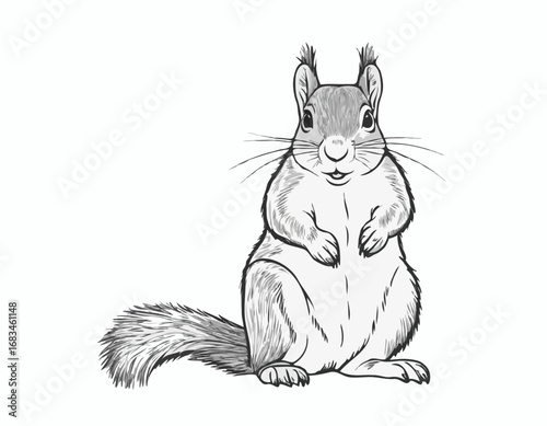 Cute squirrel sitting hand drawn sketch Wild animals Vector illustration