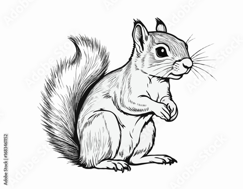 Cute squirrel sitting hand drawn sketch Wild animals Vector illustration