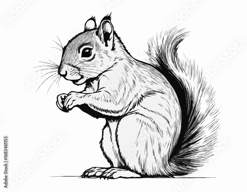 Cute squirrel sitting hand drawn sketch Wild animals Vector illustration