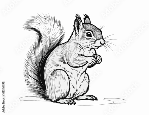 Cute squirrel sitting hand drawn sketch Wild animals Vector illustration