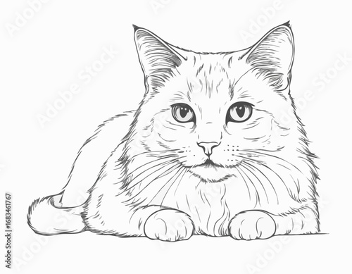 Cute cat portrait hand drawn sketch engraving style Vector illustration.