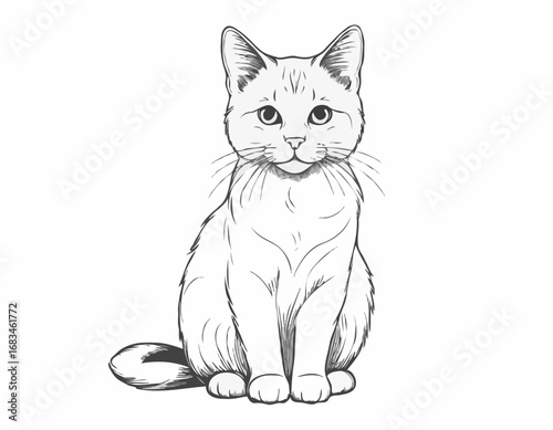 Cute cat portrait hand drawn sketch engraving style Vector illustration.