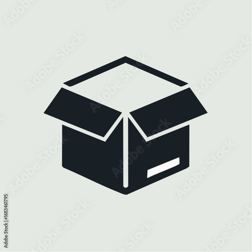 Open cardboard box, simple icon, delivery, package, shipping, container.
