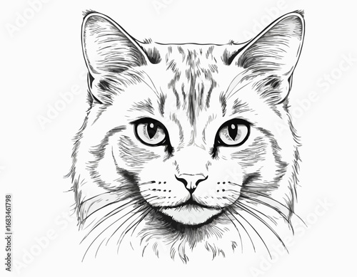Cute cat portrait hand drawn sketch engraving style Vector illustration.