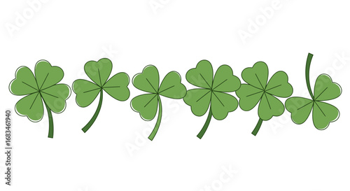 Stunning row of green shamrocks, perfect for St Patrick's Day celebrations and festive designs