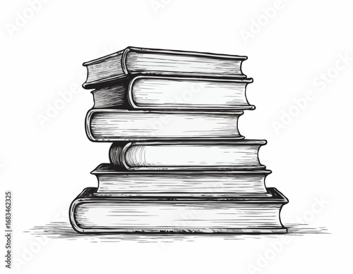 Vertical stack of old vintage books sketch, hand drawn in doodle style Vector illustration.