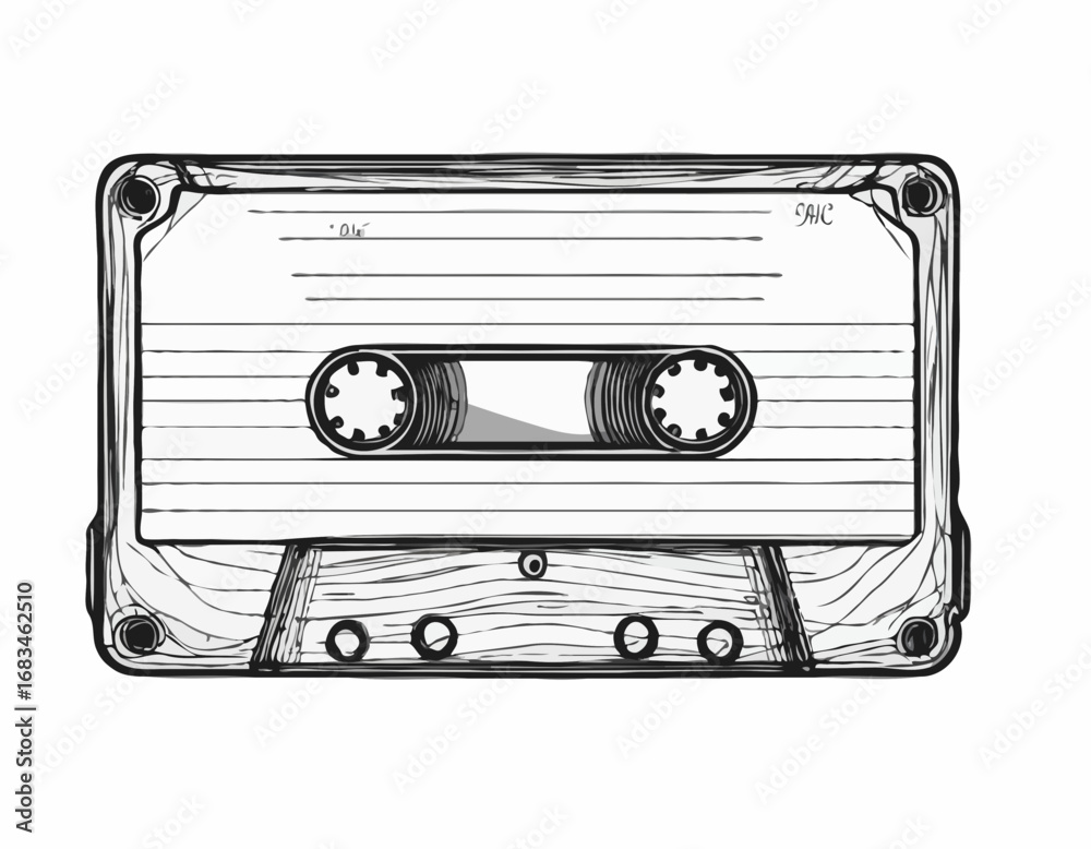 Naklejka premium Audio cassette sketch hand drawn vintage music Vector illustration