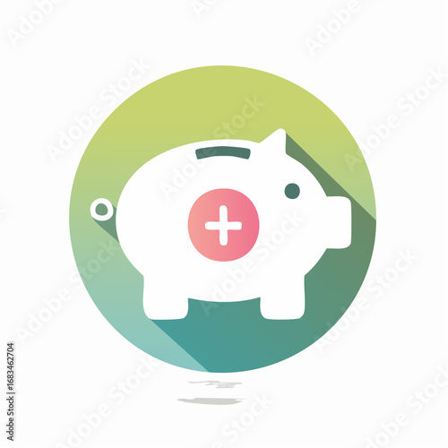 Medical savings plan; piggy bank with plus sign.