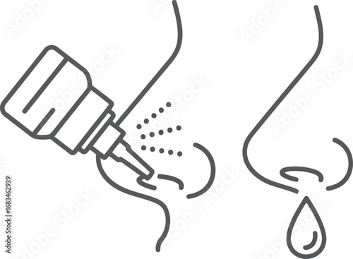 Nose spray for relief of congestion and allergies simple line art illustration for medical and health concepts vector