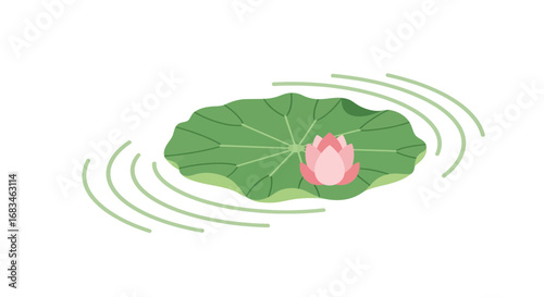 Tranquil lotus flower blooming on lily pad, peaceful water ripples, calm and serene