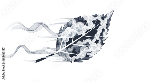 Abstract leaf design with flowing smoke elements creating a modern, natural artistic feel