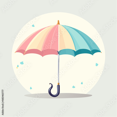 Pastel pink and blue umbrella, rain, droplets, illustration, design element.