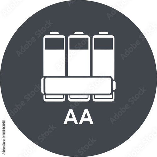 Clean icon graphic of three aa batteries labeled aa inside a dark circle for power concepts vector