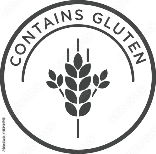 Graphic icon stamp seal indicates product contains gluten with wheat stalk symbol circle vector
