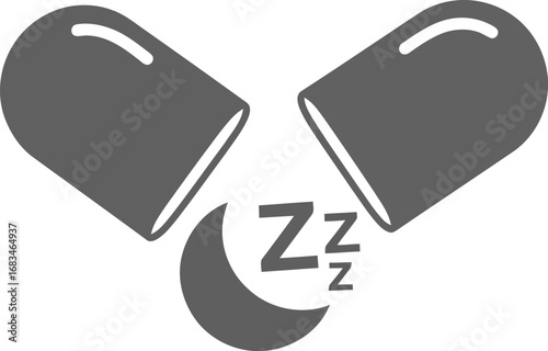 Open capsule with moon and zzz symbol representing sleep aid or insomnia treatment medication concept vector