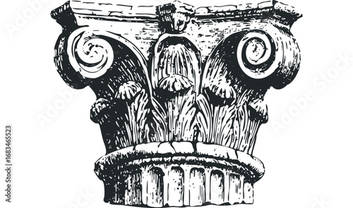 Intricate Corinthian Column Capital Hand Drawn Style Line Art. Vector hand drawn illustration