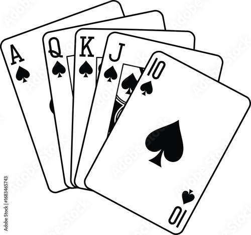 Royal flush spade playing cards hand royalty free illustration gambling card game vintage style vector