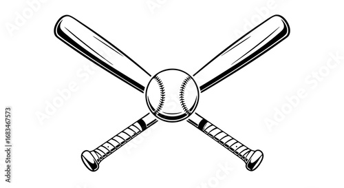 Sports Icon Vector SVG Illustration Featuring Baseball and Bat with Minimalist Flat Design in Black and White
