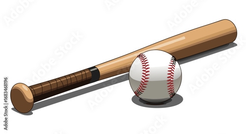 Vector SVG Illustration of Baseball Bat and Ball in Realistic Style for Sports Design