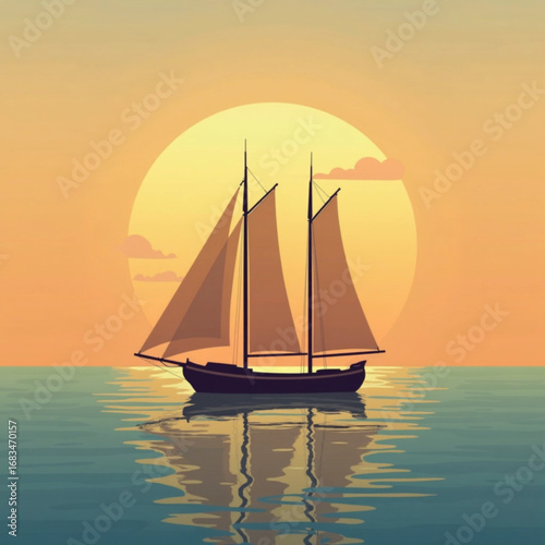 Sailboat at Sunset: A graceful sailboat glides across a calm sea at sunset, under the warm embrace of the sun. Capturing the serene beauty of the moment.
