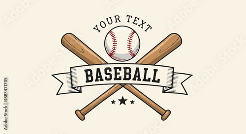 Minimalist Vector SVG Illustration of Baseball Theme with Crossed Bats and Ball in Flat Design Style Featuring Natural Brown and White Colors