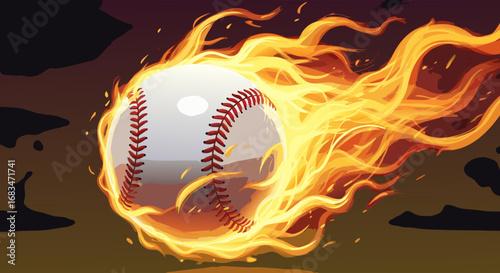 Dynamic Vector SVG Illustration of a Baseball with Flames in Modern Flat Style with Vibrant Orange and Red Colors