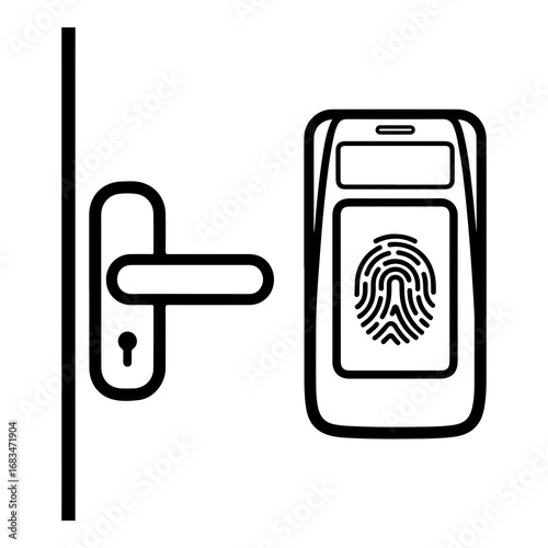 Modern door lock system featuring fingerprint scanner and door handle vector illustration