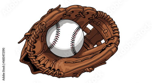 Illustration of a Baseball in a Leather Glove SVG Vector SVG Design with Realistic Organic Style and Brown Monochrome Colors