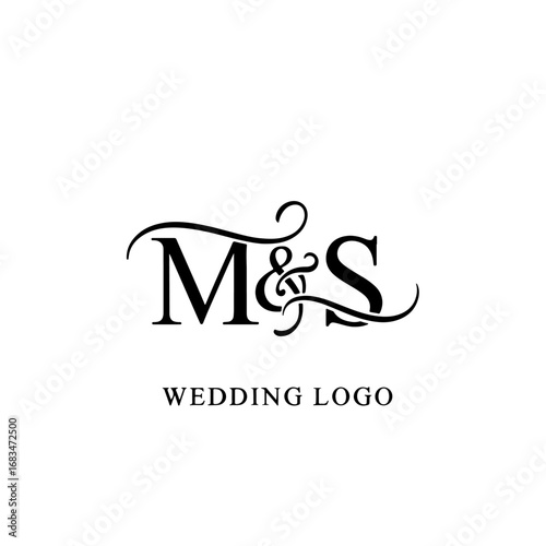 M&S Monogram logo, Minimalist Typographic Line Monogram Logo, MS Wedding monogram logo