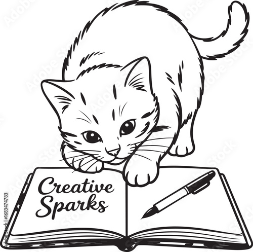 Curious Cat Writing Illustration Pack 