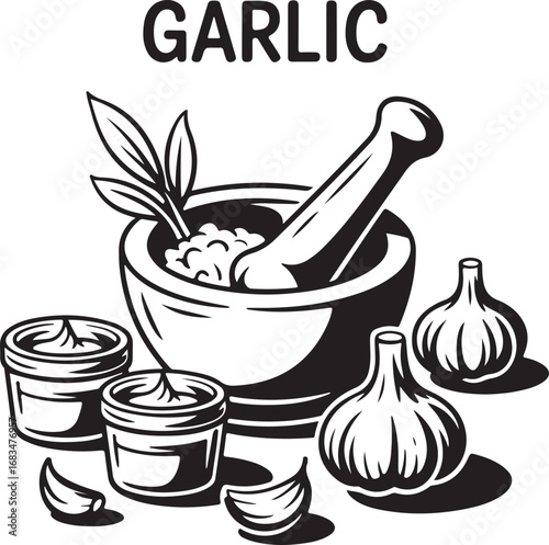 Cooking Garlic Paste Line Vector Pack