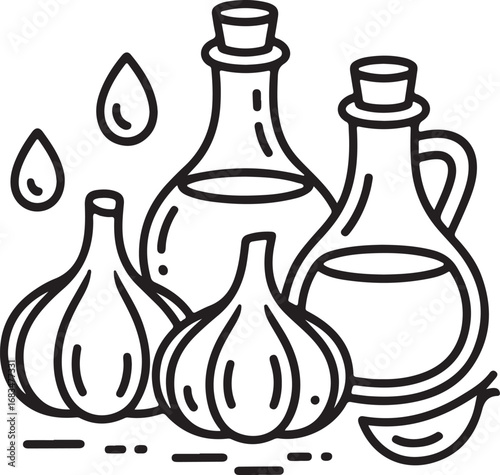 Cooking Ingredient Garlic Oil Line Vector Pack
