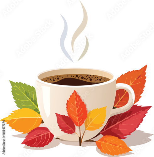Coffee cup with steam shaped like autumn leaves