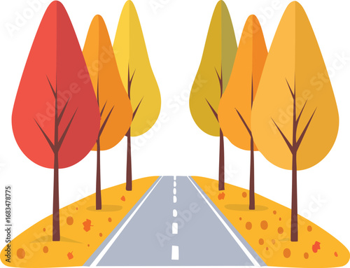 Flat design forest pathway with autumn trees 
