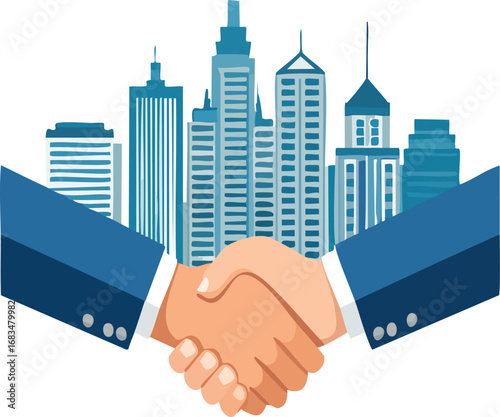  Business handshake with city skyline in background