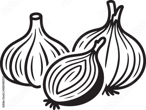 Garlic and Onion Outline Icons Set