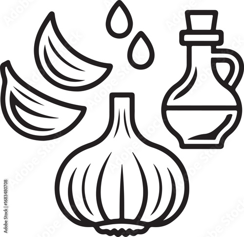 Garlic Oil Outline Icons Collection