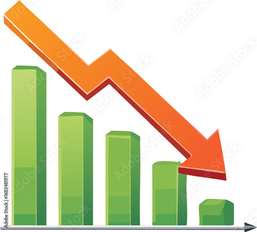 Business loss illustration with arrow going down and graph 