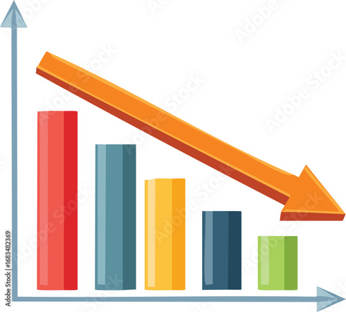 Business loss illustration with arrow going down and graph 