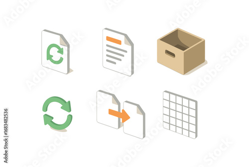 isometric icon items isolated on white background convert icon data sheet file box sync arrow transfer line metric grid