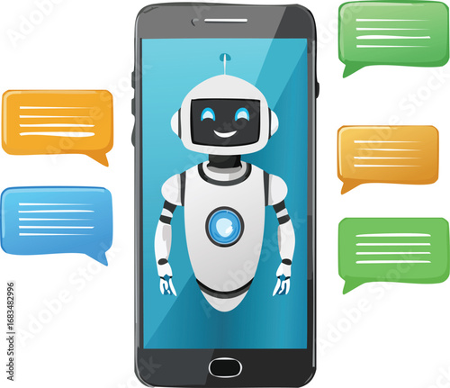 AI chatbot on smartphone with speech bubbles