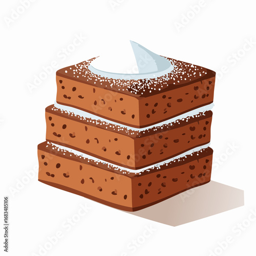 Stacked Brownies with Whipped Cream and Powdered Sugar